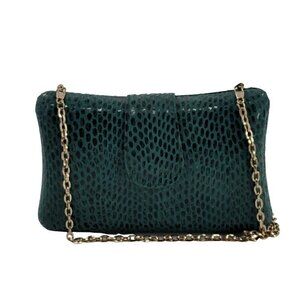 URBAN EXPRESSIONS Green and Black Faux Snakeskin Crossbody Clutch Good Pre-Owned